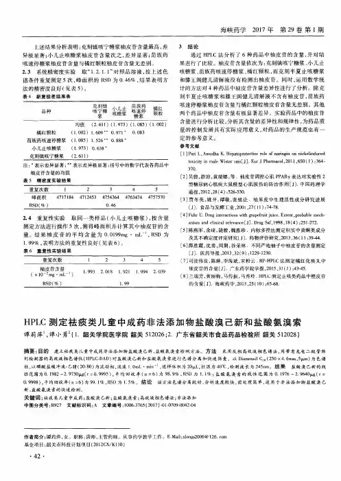 HPLC测定祛痰类儿童中成药非法添加物盐酸溴己新和盐酸氨溴索