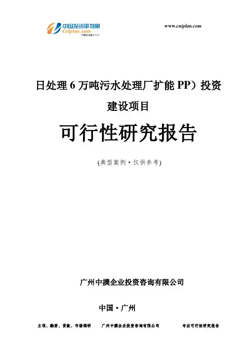 日处理6万吨污水处理厂扩能PP)投资建设项目可行性研究报告-广州中撰咨询