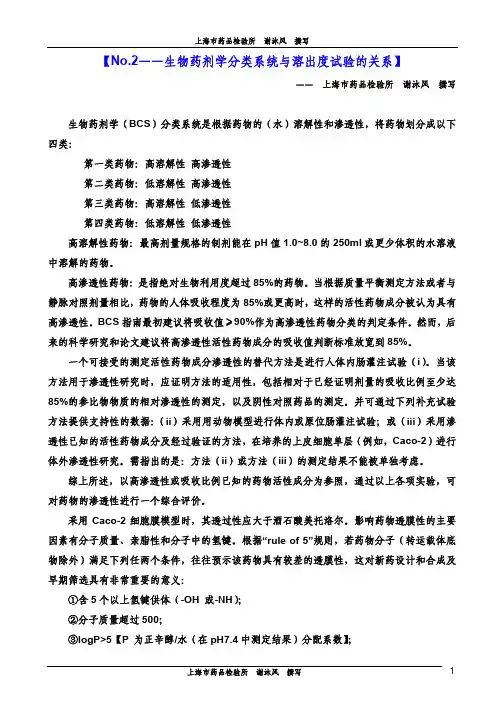 No.2 —— 生物药剂学分类系统与溶出度试验的关系