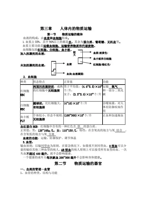 人体内的物质循环复习提纲