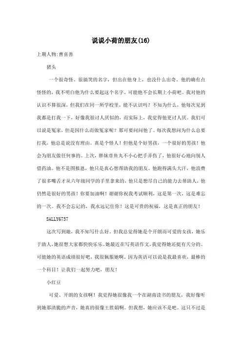 说说小荷的朋友(16)_小学六年级作文900字