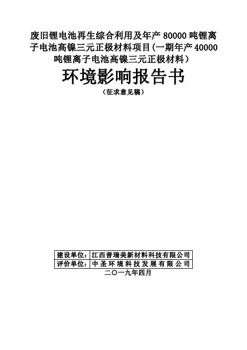 吨锂离子电池高镍三元正极材料)环境影响报告书