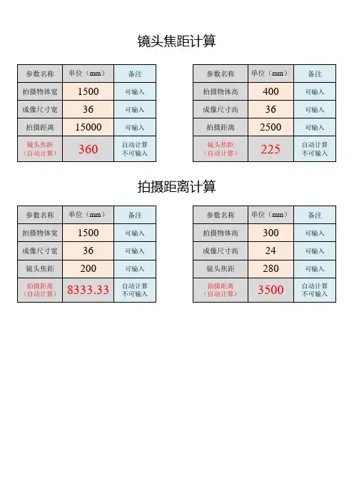 镜头焦距计算器