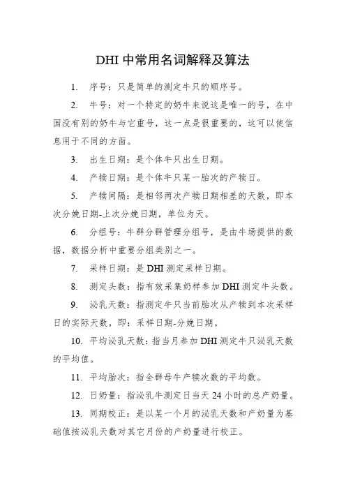 DHI中常用名词解释及算法