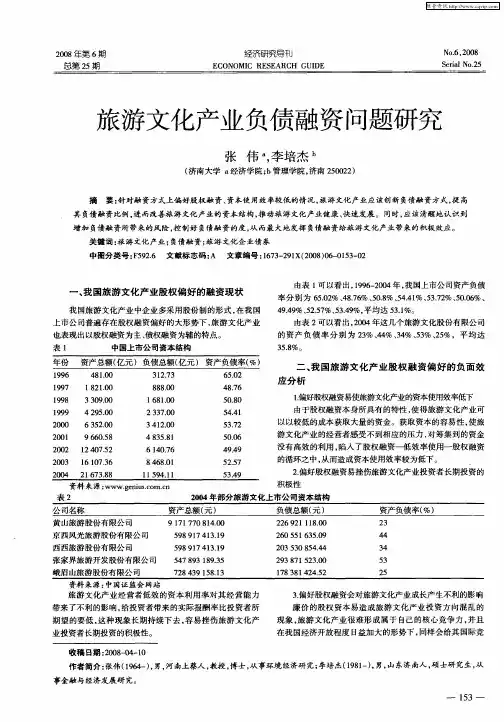旅游文化产业负债融资问题研究