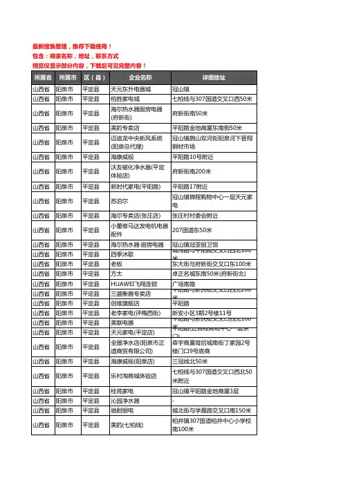 新版山西省阳泉市平定县家用电器企业公司商家户名录单联系方式地址大全69家