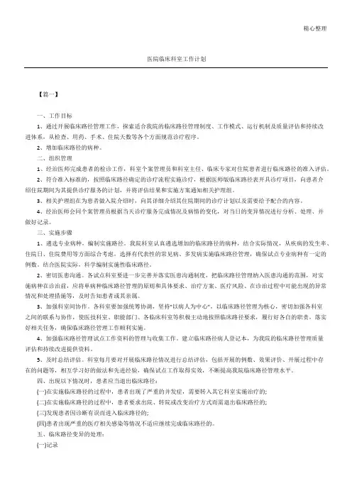医院临床科室工作计划
