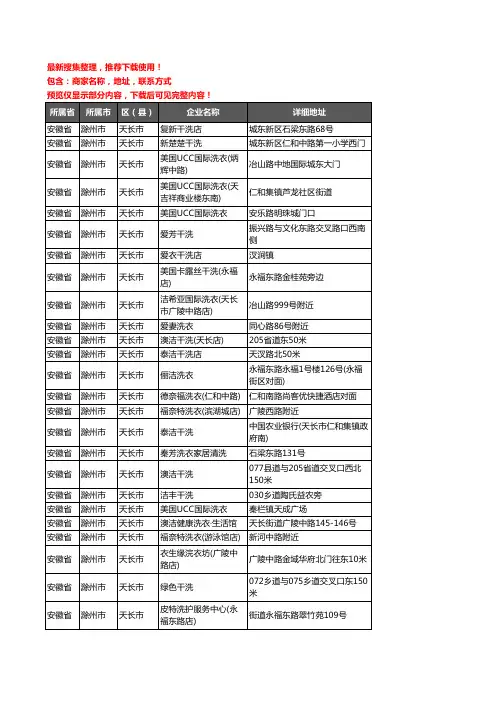 新版安徽省滁州市天长市洗衣店企业公司商家户名录单联系方式地址大全63家