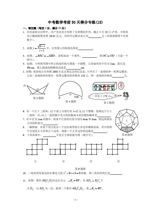 中考数学考前50天得分专练15