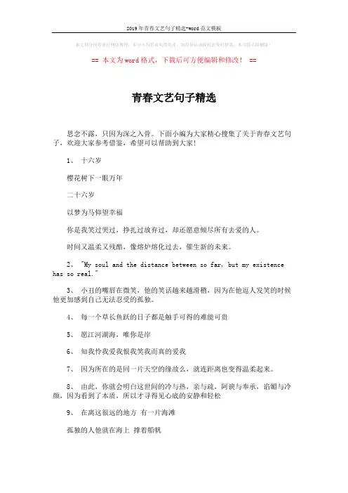 2019年青春文艺句子精选-word范文模板 (4页)