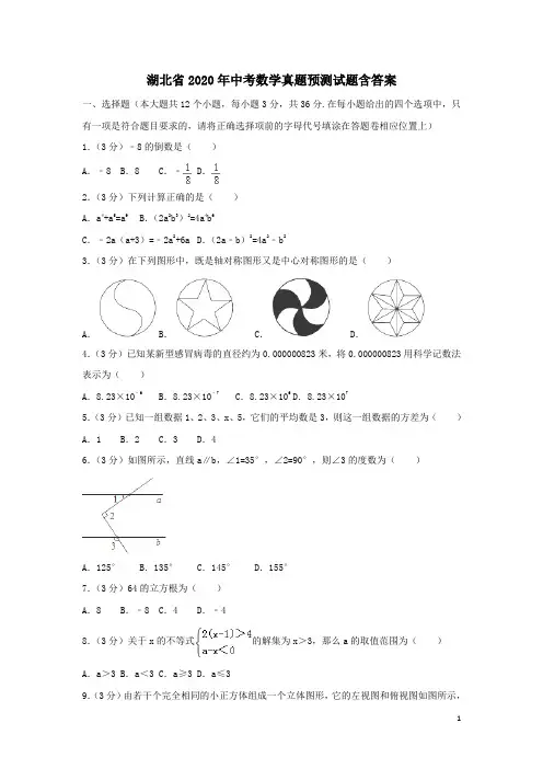 2020年湖北省中考数学预测试题(含解析)
