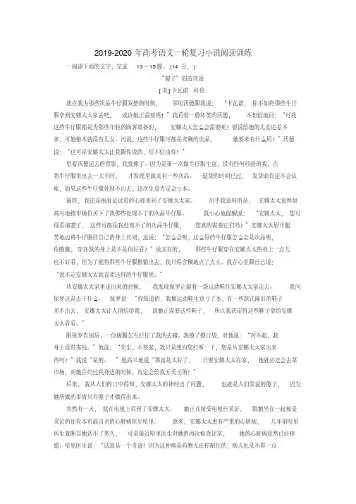 2019-2020年高考语文一轮复习小说阅读训练