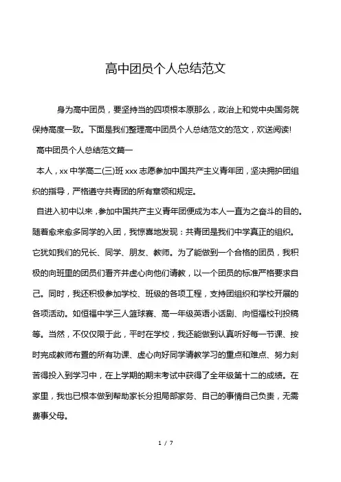 高中团员个人总结范文
