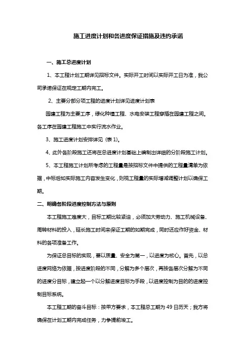 施工进度计划和各进度保证措施及违约承诺