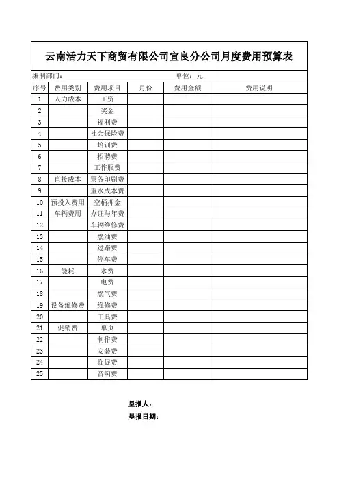 费用预算表