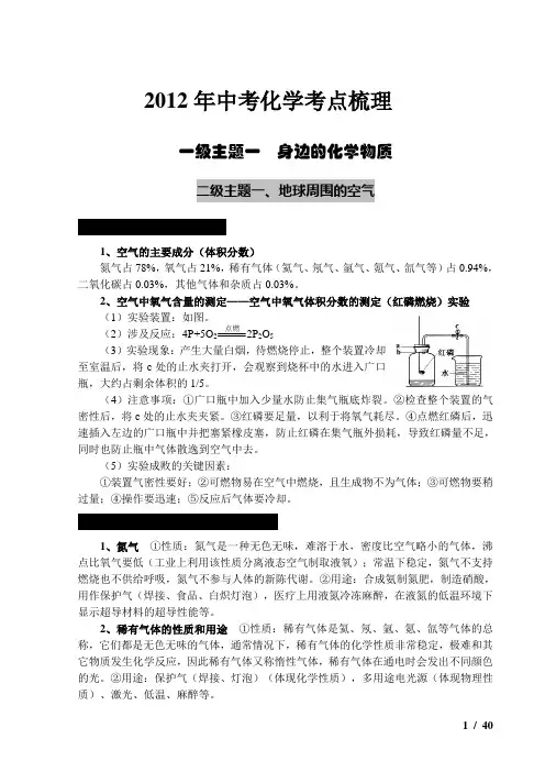 2012中考化学知识点梳理