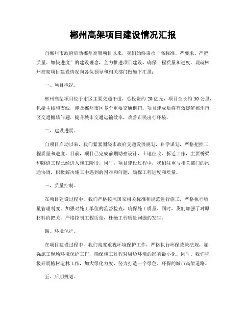 郴州高架项目建设情况汇报