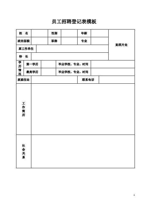 员工招聘登记表模板