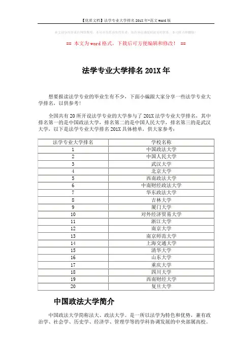 【优质文档】法学专业大学排名201X年-范文word版 (2页)