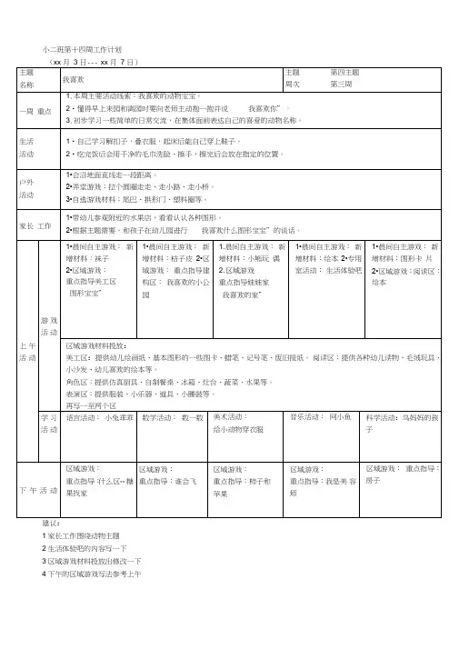 小二班第十四周工作计划