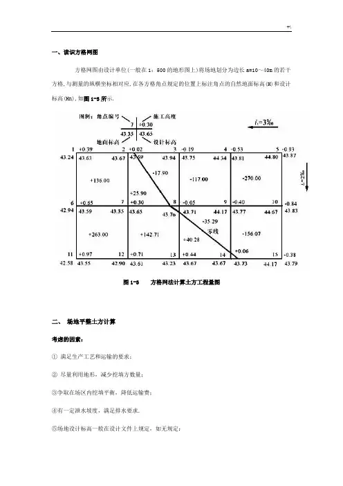 方格网法计算土方量教材汇编及其例题