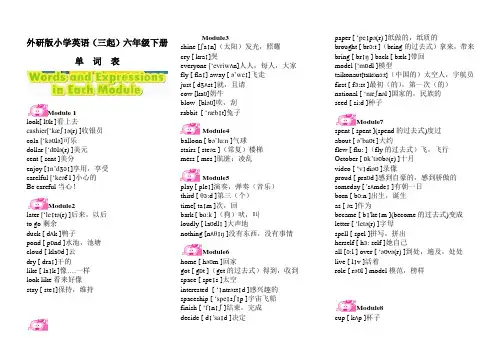 外研版小学英语(三起)六年级下册单词表(含音标)