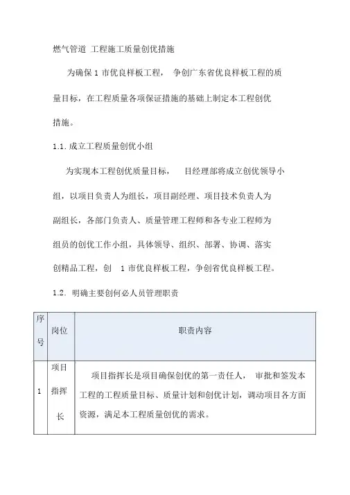燃气管道工程施工质量创优措施