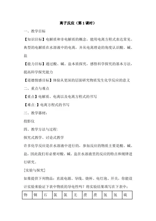 新人教版高中化学精品教案-离子反应