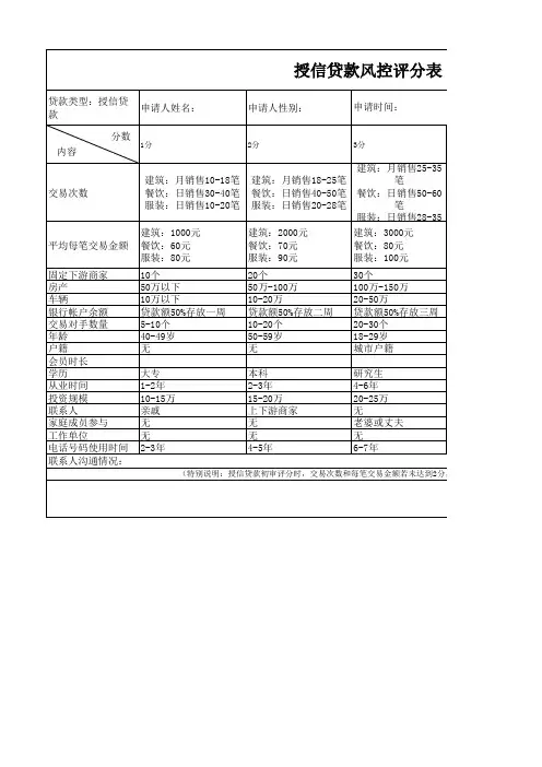 电商贷款风控评分表