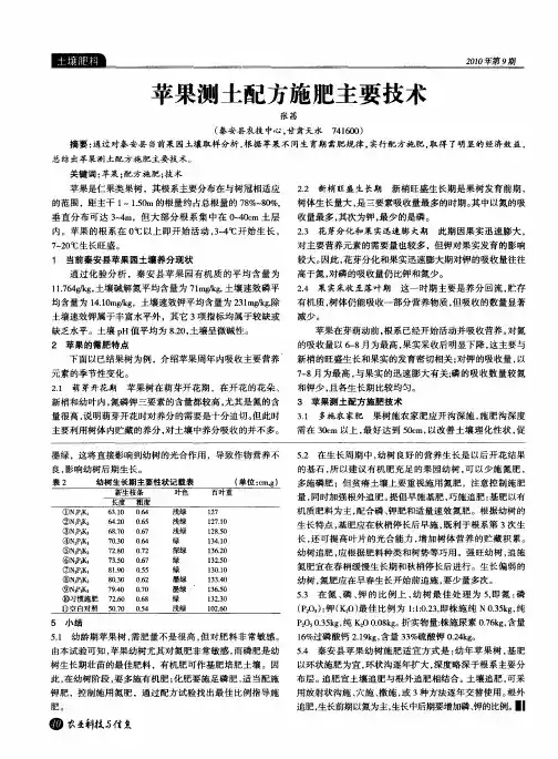 苹果测土配方施肥主要技术