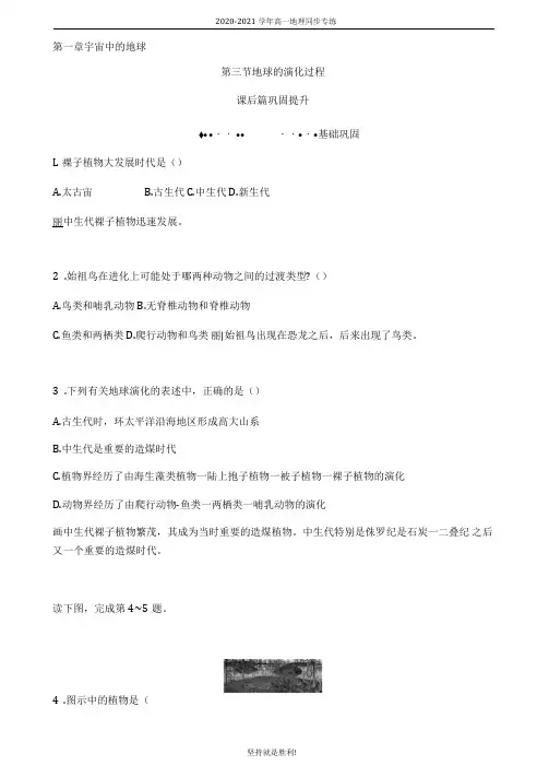 青岛二中2020-2021学年高中地理必修一-第一章第三节地球的演化过程同步练习