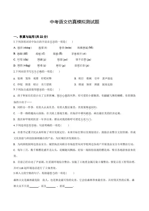 【精品】中考仿真模拟测试《语文卷》含答案解析