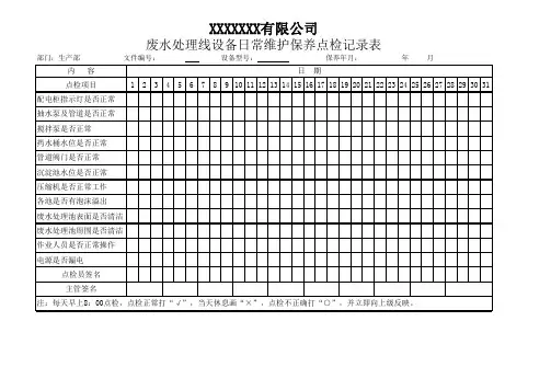 废水处理日常点检表