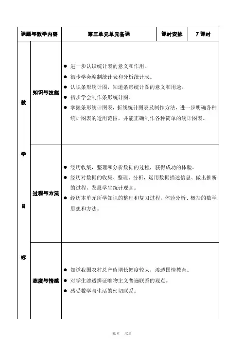 人教版新课标六年级下册数学教案  单元备课数学第三单元单元备课