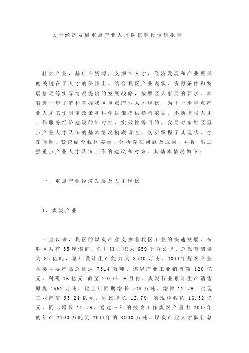 关于经济发展重点产业人才队伍建设调研报告