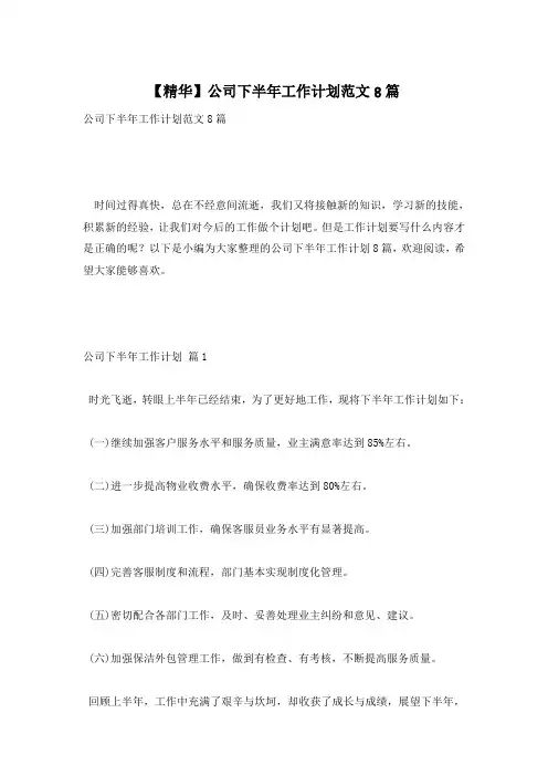 【精华】公司下半年工作计划范文8篇