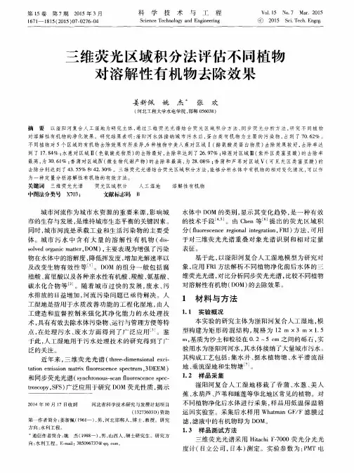 三维荧光区域积分法评估不同植物对溶解性有机物去除效果