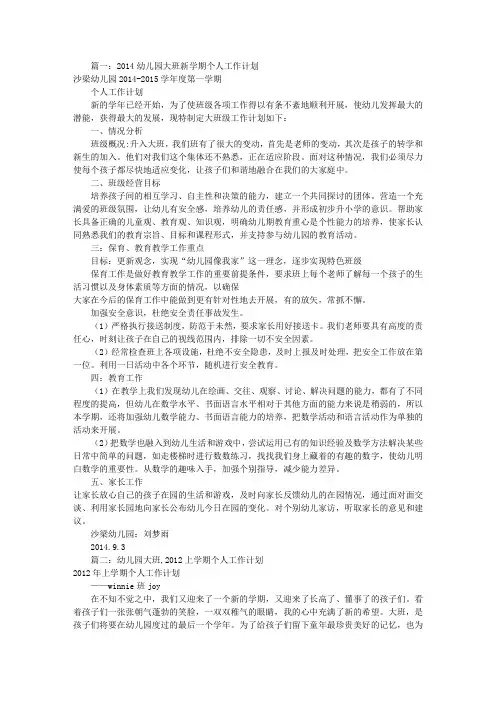 幼儿园大班个人工作计划