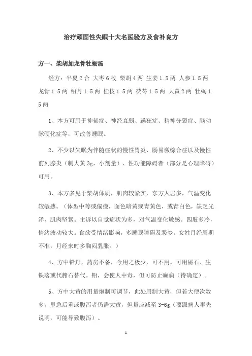 治疗顽固性失眠十大名医验方及食补良方
