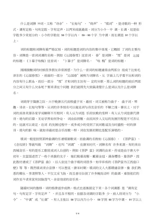 关于宋词词牌名的一点知识
