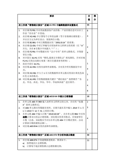 MOS2010 or MOS2013EXCEL练习题