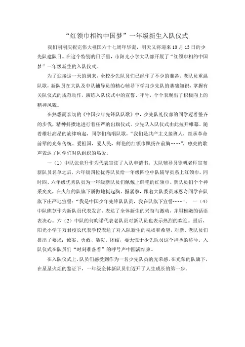 阳光小学入队仪式新闻报道
