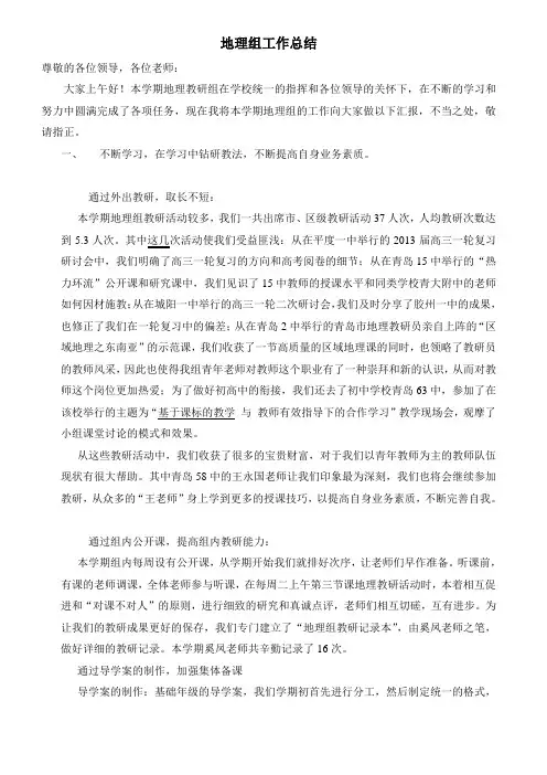 地理组工作总结