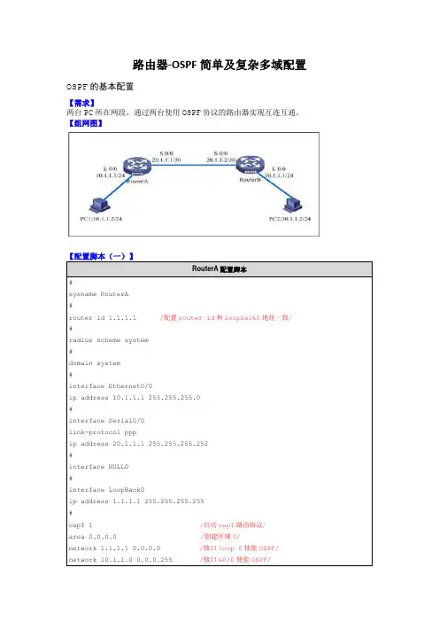 路由器-OSPF简单及复杂多域配置