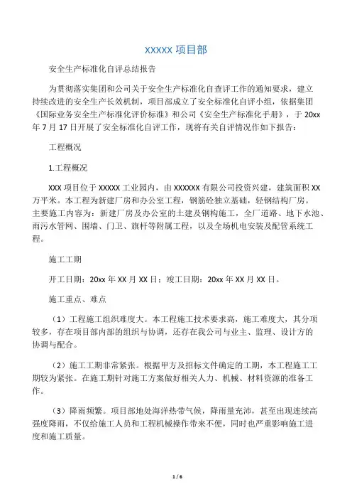 安全生产标准化自评总结报告-项目部