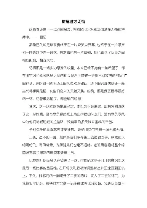 初三作文：拼搏过才无悔作文800字
