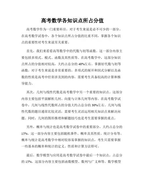高考数学各知识点所占分值