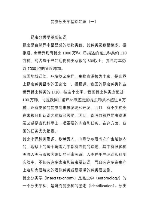 昆虫分类学基础知识(一)教案资料