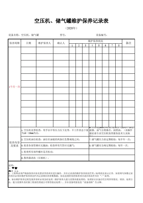 设备维护保养记录表 2