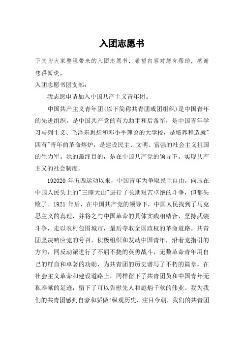 入团志愿书